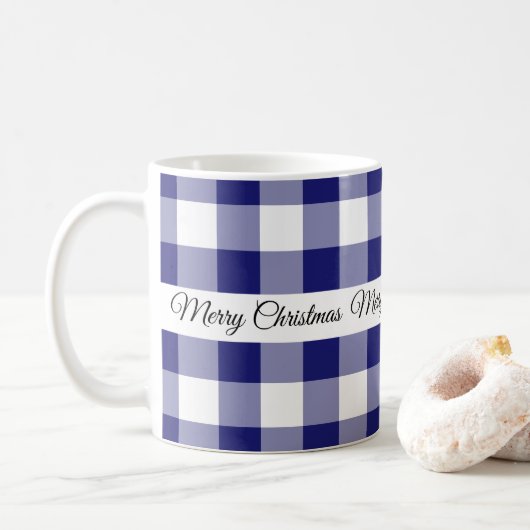 Rustiek Blauw Plaid Vrolijk Kerstfeest Koffiemok (Met donut)