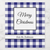 Rustiek Blauw Plaid Vrolijk Kerstfeest Wijn Etiket (Enkel label)