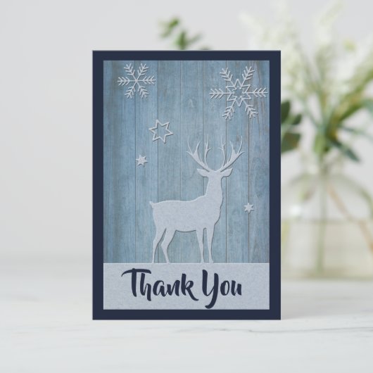 Rustiek Blauw Rendier Land Kerstmis Dank u Bedankkaart (Staand voorkant)