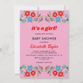 Rustiek Blauw Rood Rozen Bloemen Meisje Baby showe Kaart (Voorkant)