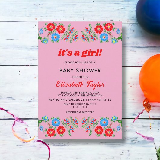 Rustiek Blauw Rood Rozen Bloemen Meisje Baby showe Kaart