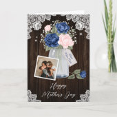 Rustiek Blauw Roze Bloemen Foto Happy Moederdag Kaart (Voorkant)