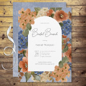 Rustiek Blauw & Rust Bloemen Bruidsbrunch Kaart