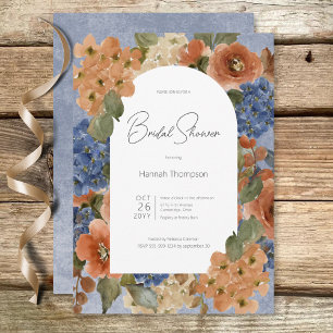 Rustiek Blauw & Rust Bloemen Vrijgezellenfeest Kaart