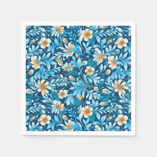 Rustiek blauw sinaasappel bloemen servet (Voorkant)