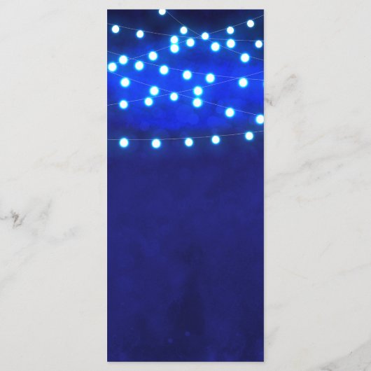 Rustiek Blauw String Lights Elegant Bruiloft Menu (Achterkant)