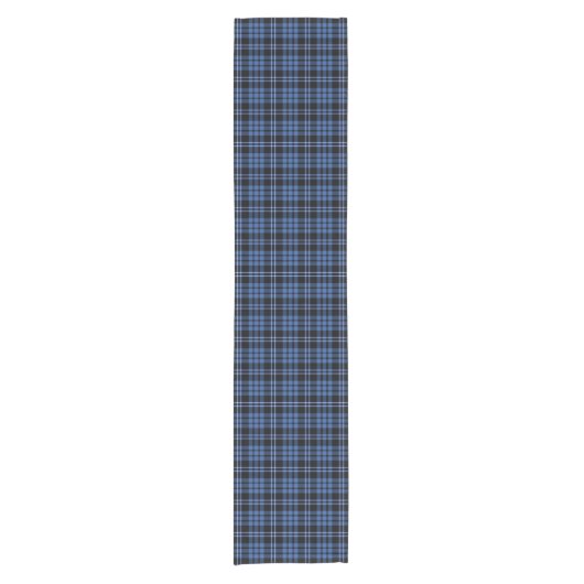 Rustiek Blauw Tartan Plaid Patroon Korte Tafelloper (Voorkant)