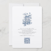 Rustiek Blauw Toile De Jouy QR Code Bruiloft Kaart (Achterkant)