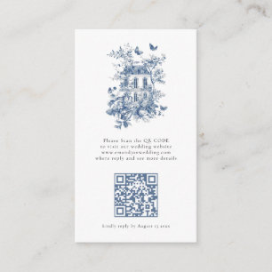 Rustiek Blauw Toile De Jouy QR Code Bruiloft RSVP Informatiekaartje