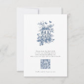 Rustiek Blauw Toile De Jouy QR Code Bruiloft RSVP Kaartje (Voorkant)
