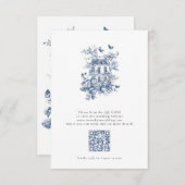 Rustiek Blauw Toile De Jouy QR Code Bruiloft RSVP Kaartje (Voorkant / Achterkant)