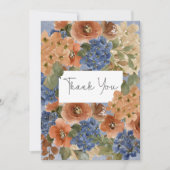 Rustiek Blauw & Verbrand Sinaasappel Roest Bloemen Bedankkaart (Voorkant)