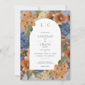 Rustiek Blauw & Verbrand Sinaasappel Roest Bloemen Kaart (Voorkant)