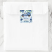 Rustiek Blauw  Vrachtwagen Baby shower Vierkant La Vierkante Sticker (Tas)
