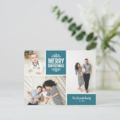 Rustiek Blauw Vrolijk Kerstfeest 3 Fotocollage Feestdagenkaart (Staand voorkant)