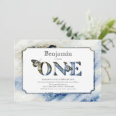 Rustiek Blauw Waterverf 1e Verjaardagsfeest Kaart (Staand voorkant)