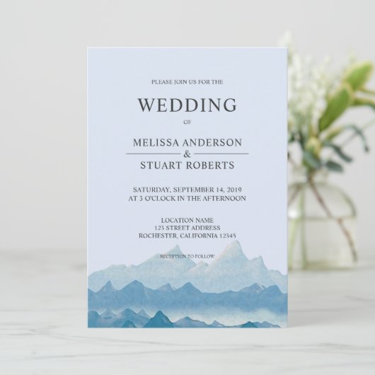 Rustiek blauw waterverf berglandschap kaart (Staand voorkant)