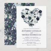 Rustiek Blauw Waterverf Bloemen Hart Wedding Kaart (Voorkant / Achterkant)