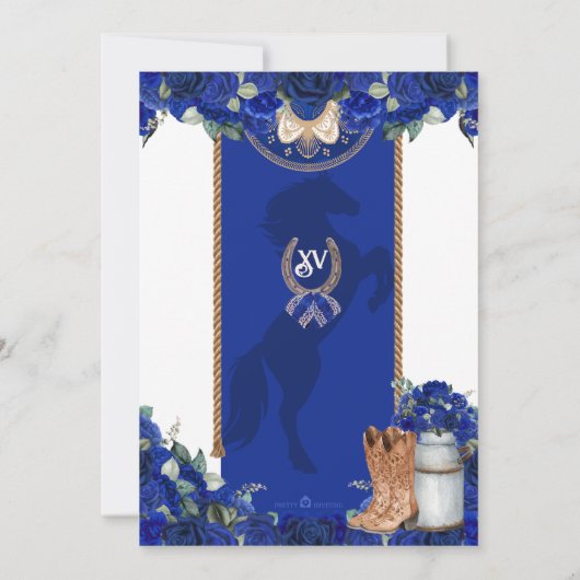 Rustiek Blauw Western Charro Quinceañera Uitnodigi Kaart (Achterkant)