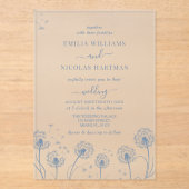 Rustiek Blauw Wildflower bruiloft Acryl Uitnodigingen (Voorkant)