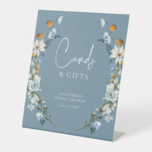 Rustiek Blauw Wildflowers & Daisies Douche Geschen Reclamebord Met Voetstuk