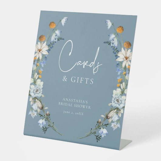 Rustiek Blauw Wildflowers & Daisies Douche Geschen Reclamebord Met Voetstuk (Voorkant)