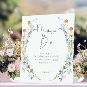 Rustiek Blauw Wildflowers & Daisies Douche Mimosa Reclamebord Met Voetstuk