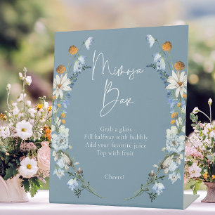 Rustiek Blauw Wildflowers & Daisies Douche Mimosa Reclamebord Met Voetstuk