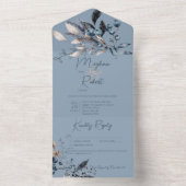 Rustiek Blauw Winter Blad Blauw Details All In One Uitnodiging (Binnen)