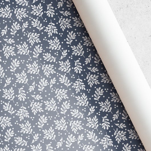 Rustiek Blauw Winter Bladerdek Kerstmis Cadeaupapier