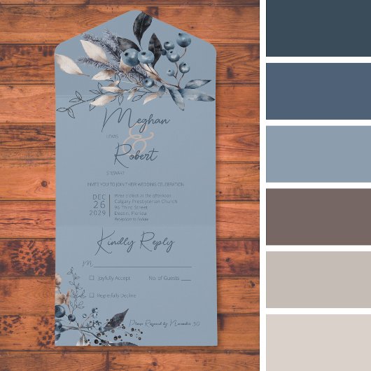 Rustiek Blauw Winter Blauw Geen Diner All In One Uitnodiging