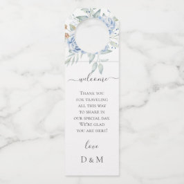 Rustiek Blauw Winter Bloemen Huwelijk Flessenhanger