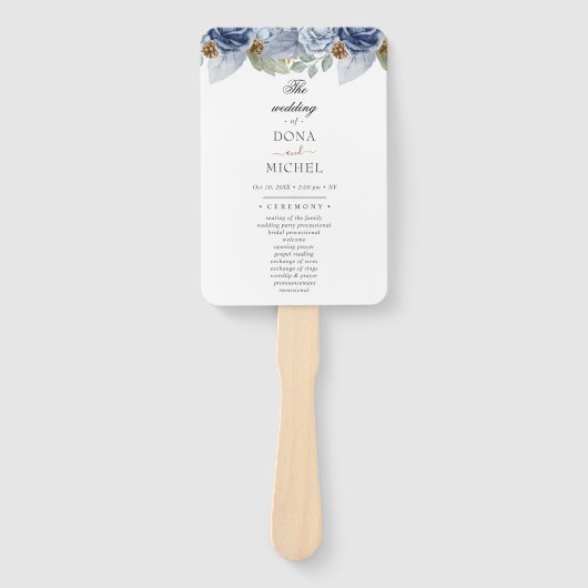 Rustiek Blauw Winter Bloemen Huwelijk Handwaaier (Voorkant)