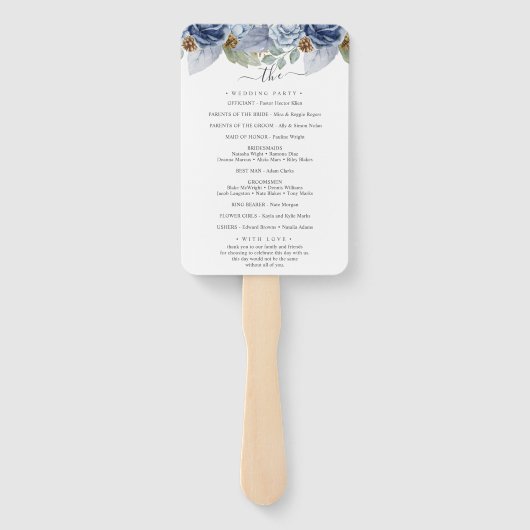 Rustiek Blauw Winter Bloemen Huwelijk Handwaaier (Achterkant)