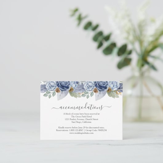 Rustiek Blauw Winter Bloemen Huwelijk Informatiekaartje (Staand voorkant)