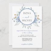 Rustiek Blauw Winter Bloemen Huwelijk Kaart (Voorkant)