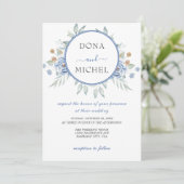 Rustiek Blauw Winter Bloemen Huwelijk Kaart (Staand voorkant)