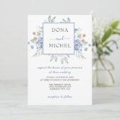 Rustiek Blauw Winter Bloemen Huwelijk Kaart (Staand voorkant)