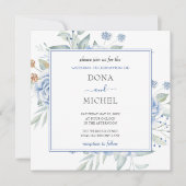 Rustiek Blauw Winter Bloemen Huwelijk Kaart (Voorkant)