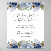 Rustiek Blauw Winter Bloemen Huwelijk Poster (Voorkant)