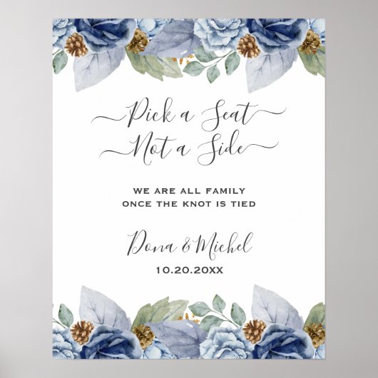 Rustiek Blauw Winter Bloemen Huwelijk Poster (Voorkant)