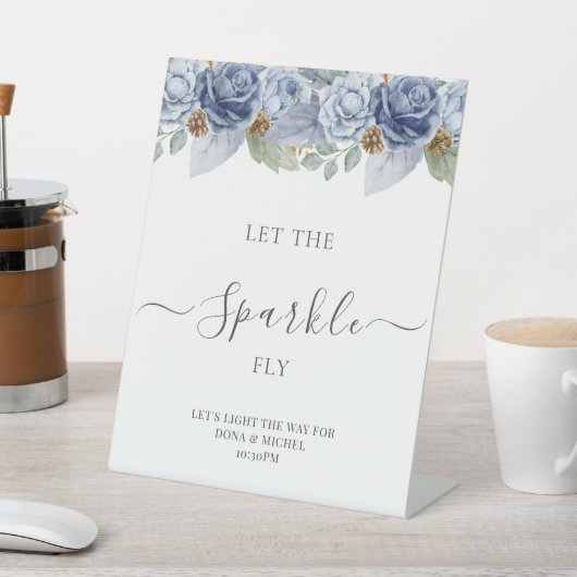 Rustiek Blauw Winter Bloemen Huwelijk Reclamebord Met Voetstuk (Insitu)