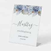 Rustiek Blauw Winter Bloemen Huwelijk Reclamebord Met Voetstuk (Voorkant)