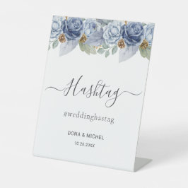 Rustiek Blauw Winter Bloemen Huwelijk Reclamebord Met Voetstuk
