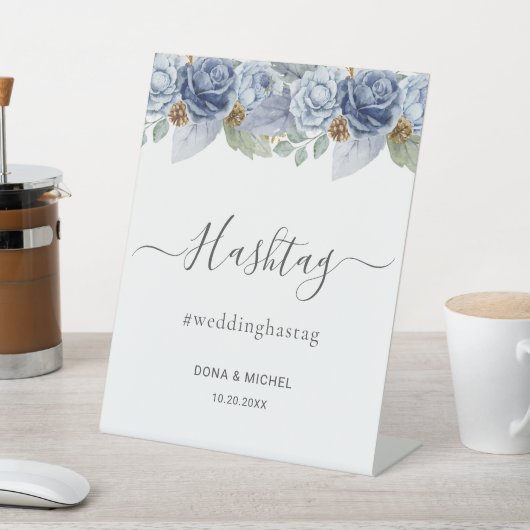 Rustiek Blauw Winter Bloemen Huwelijk Reclamebord Met Voetstuk (Insitu)