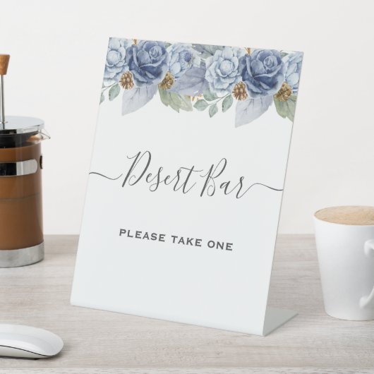 Rustiek Blauw Winter Bloemen Huwelijk Reclamebord Met Voetstuk (Insitu)