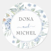 Rustiek Blauw Winter Bloemen Huwelijk Ronde Sticker (Voorkant)