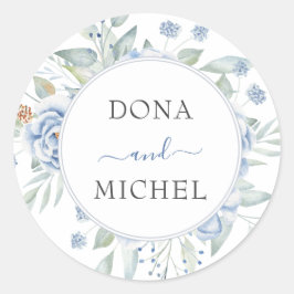Rustiek Blauw Winter Bloemen Huwelijk Ronde Sticker