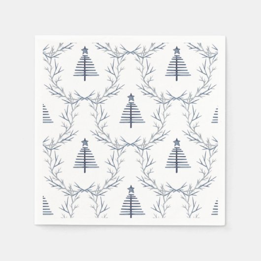 Rustiek Blauw Winter bos Scandinavisch Kerstmis Servet (Voorkant)