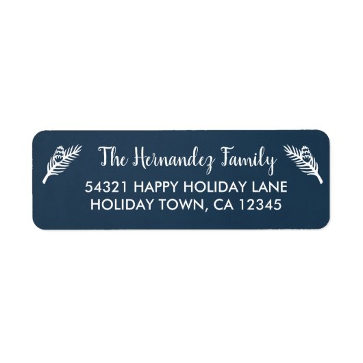 Rustiek Blauw Winter Vakantie Pine takken Adres Etiket (Voorkant)